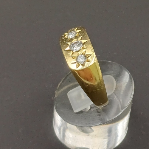 21 - Gypsy Style Three Stone Diamond Ring with star design around the diamonds.  Diamonds are VS2 Colour ... 