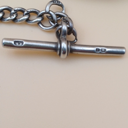 25 - Silver Open Face Pocket Watch, Albert Chain and key. There is no manufacturer on the face of the wat... 