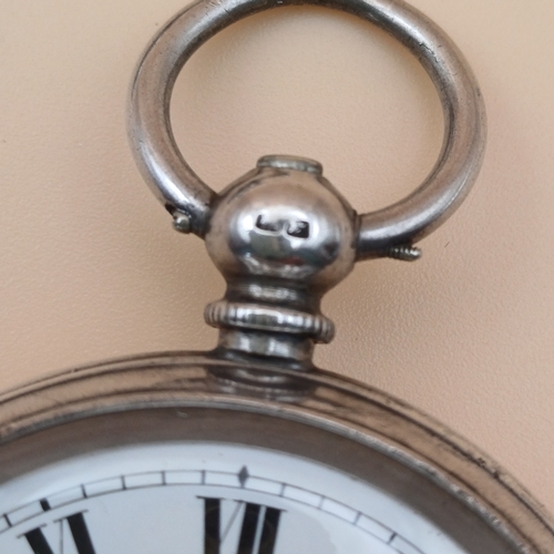 25 - Silver Open Face Pocket Watch, Albert Chain and key. There is no manufacturer on the face of the wat... 