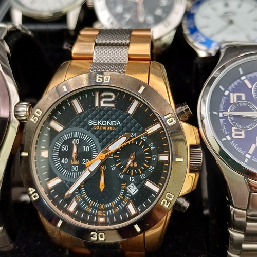 43 - Box of Watches,  11 in all:  Edifice, Sekonda, Casio, Seiko,  Accurist, Avia, Mercier, Guess, Slazen... 
