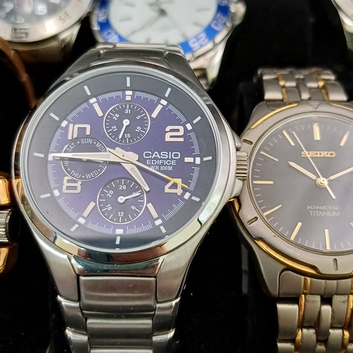 43 - Box of Watches,  11 in all:  Edifice, Sekonda, Casio, Seiko,  Accurist, Avia, Mercier, Guess, Slazen... 