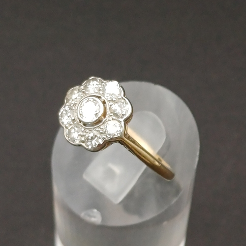 49 - Diamond Cluster Ring with Rose Cut Diamonds set in Platinum on an 18 carat yellow gold shank.
- appr... 