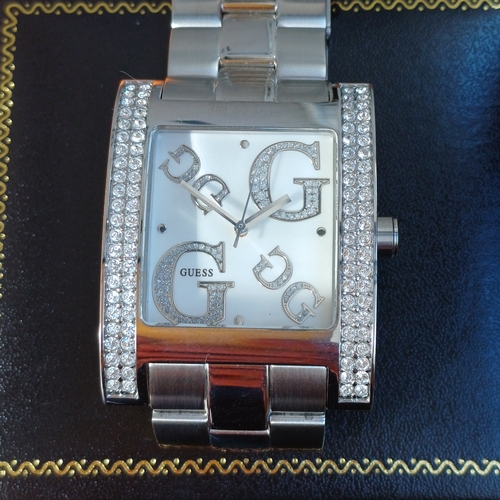 73 - Guess Watch with clear stone detailing.  This was an unused present as you can see from the conditio... 