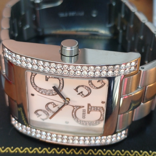 73 - Guess Watch with clear stone detailing.  This was an unused present as you can see from the conditio... 