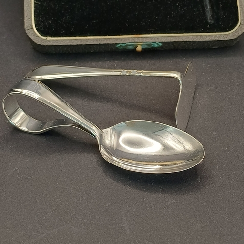 80 - Boxed Silver Baby Pusher and Spoon.  Birmingham Assay for I. S. Greenberg & Co date stamp 1937.   To... 