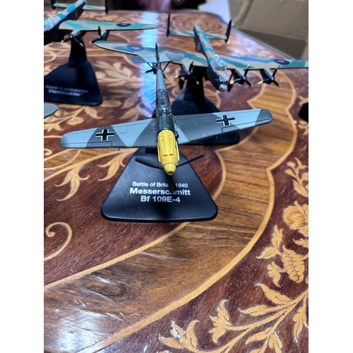 78 - Collection of model diecast planes. 
Avro Vulcan
Messerschmitt Bf 109E-4 x2 
1942 spitfire
Avro Lanc... 