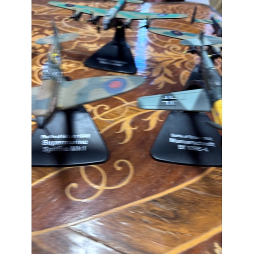78 - Collection of model diecast planes. 
Avro Vulcan
Messerschmitt Bf 109E-4 x2 
1942 spitfire
Avro Lanc... 