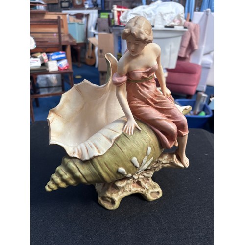 182 - Elegant Royal Dux Art Nouveau figurine, 
Maiden seated on a shell.