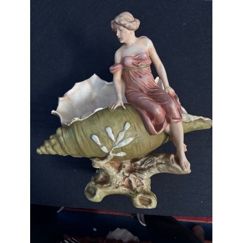 182 - Elegant Royal Dux Art Nouveau figurine, 
Maiden seated on a shell.
