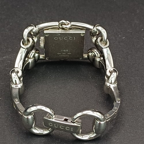 50 - Gucci Stainless Steel Mod Signoria 116.5 Horsebit Wrist Watch.  In working order as the Vendor has h... 