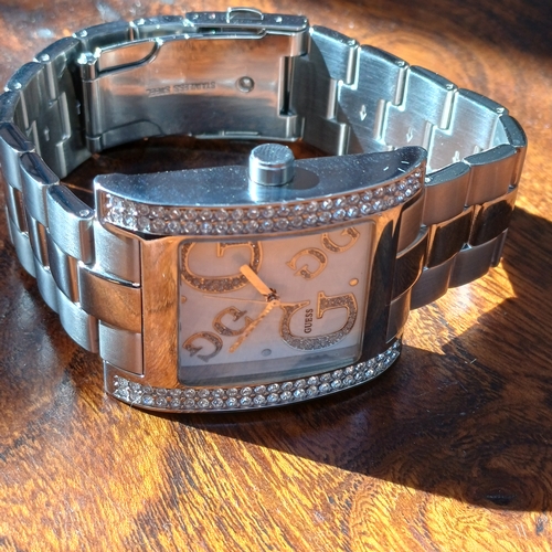 56 - Guess Watch with clear stone detailing.  This was an unused present as you can see from the conditio... 