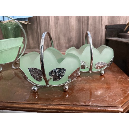 225 - Selection of green glass items, some confirmed as Uranium glass, really pretty collection