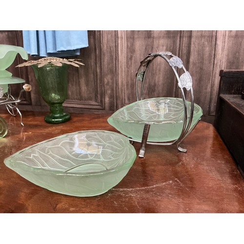 225 - Selection of green glass items, some confirmed as Uranium glass, really pretty collection