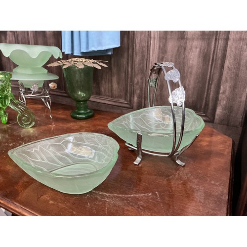 225 - Selection of green glass items, some confirmed as Uranium glass, really pretty collection