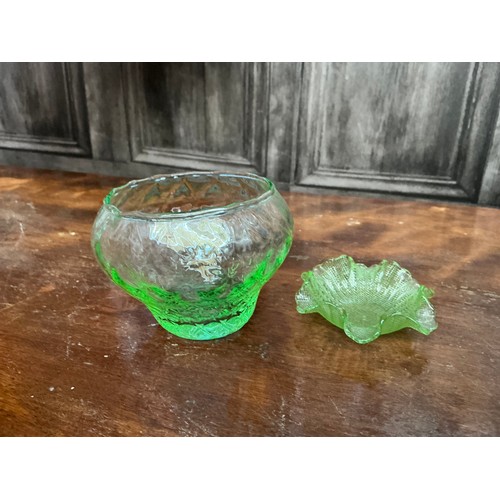225 - Selection of green glass items, some confirmed as Uranium glass, really pretty collection