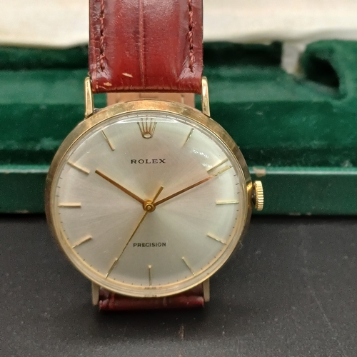 77 - Vintage Rolex Precision in 9 carat gold case with leather strap.  In very good condition and working...