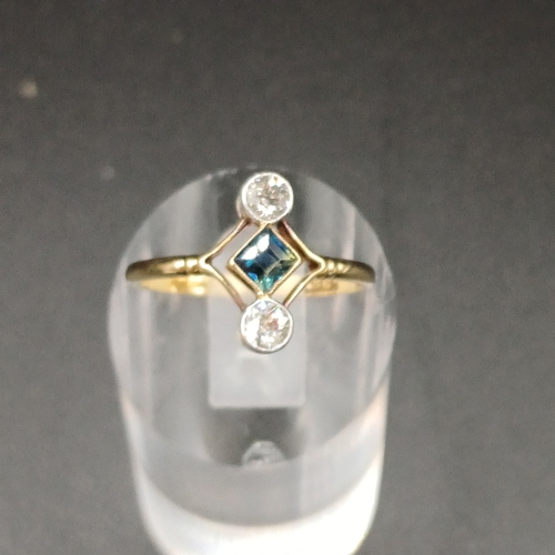 83 - Stunning Sapphire and Diamond Ring in an unusual setting but very eye catching.  
- 18 carat yellow ...