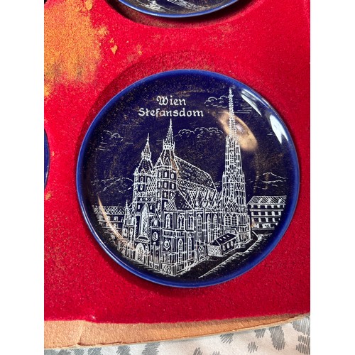 238 - Set of six cobalt blue souvenir plates/coasters featuring landmarks from Vienna