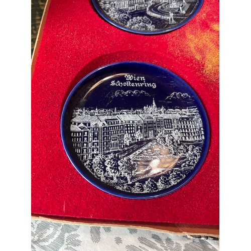 238 - Set of six cobalt blue souvenir plates/coasters featuring landmarks from Vienna