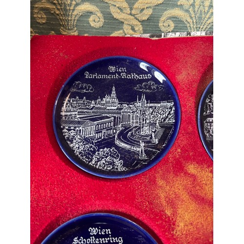 238 - Set of six cobalt blue souvenir plates/coasters featuring landmarks from Vienna