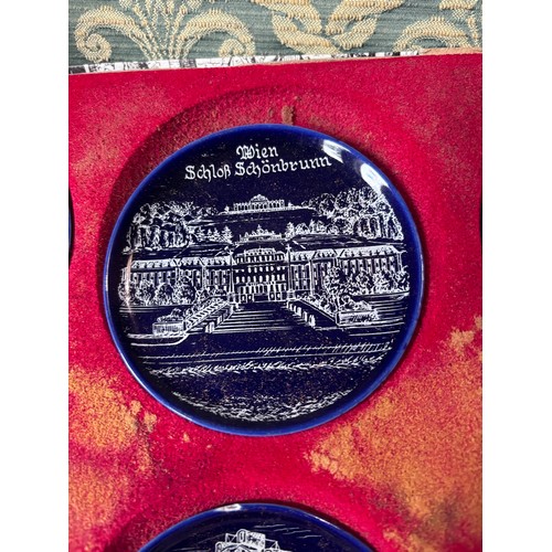 238 - Set of six cobalt blue souvenir plates/coasters featuring landmarks from Vienna