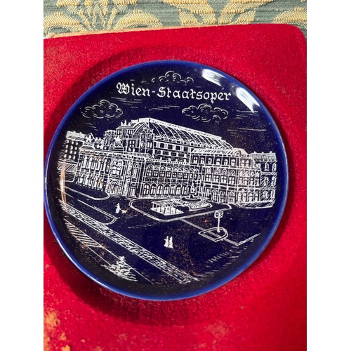 238 - Set of six cobalt blue souvenir plates/coasters featuring landmarks from Vienna