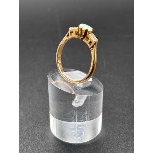 2 - This stunning Art deco opal and baguette diamond yellow gold 9ct ring, weighs in at 2.97g size Q/R