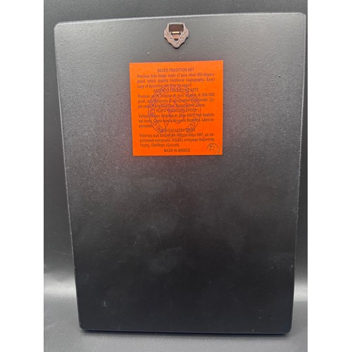 60 - This is a Greek Orthodox icon depicting the Virgin Mary and Child, Byzantine art style in silver 925... 