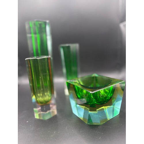 70 - Modern Murano Glass vases & ashtray. Fair condition, some damage see pictures.