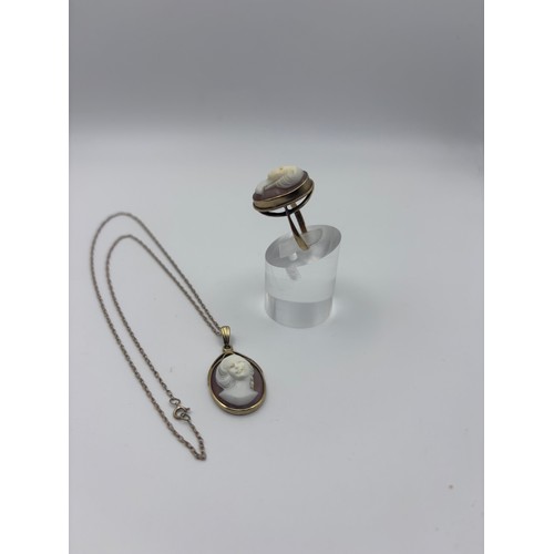 17 - Beautiful 9ct cameo ring and necklace.
Size P; Total weight 8.24g