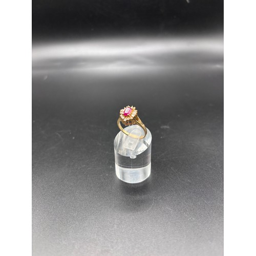 18 - 14ct gold Ruby & Diamond ring. Size O. Weight 3.6g