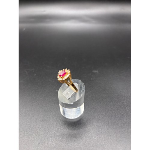 18 - 14ct gold Ruby & Diamond ring. Size O. Weight 3.6g
