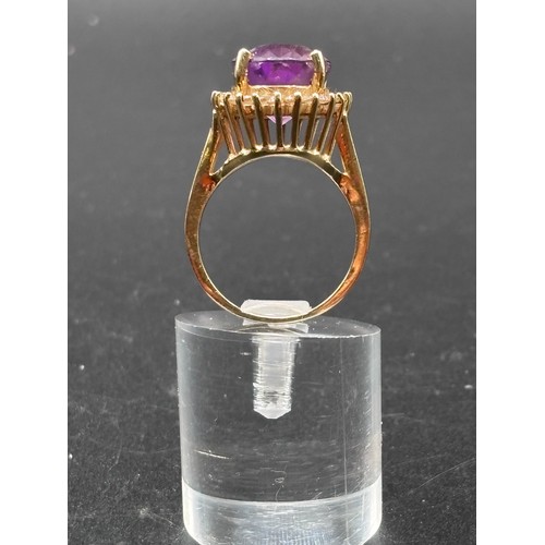 30 - Stunning 18ct yellow gold ring with huge Amethyst and diamond setting. Size R/S weighs 11g