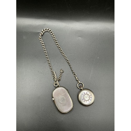 62 - Half hunters pocket watch and chain, Silver