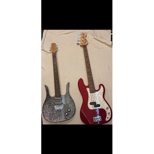 103 - Silver sparkle Danelectro Longhorn guitar and red Danelectro 58 Longhorn bass guitar