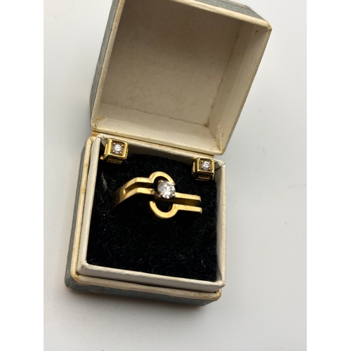16A - Stunning handmade 9ct gold diamond ring and matching earrings.