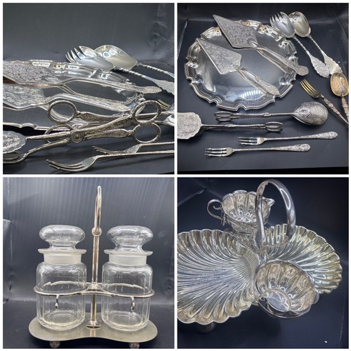 99C - selec tion of silver plate items, including a lovely strawberry dish with creamer jug and sugar bowl