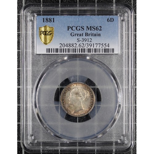 103 - 1881 Sixpence, Victoria. PCGS Graded MS62. A few contact marks otherwise with attractive toning in t... 