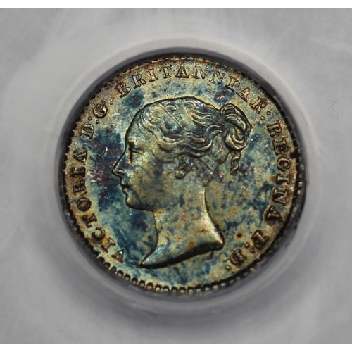 74 - 1843 Threehalfpence, Victoria. Certified and graded CGS75. Flat topped 4 with 