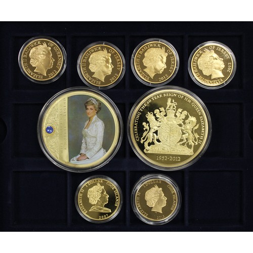 285 - Cook Island Dollars (14) and Jersey 50p's (4) along with 2 oversize medals. All gold plated with COA... 