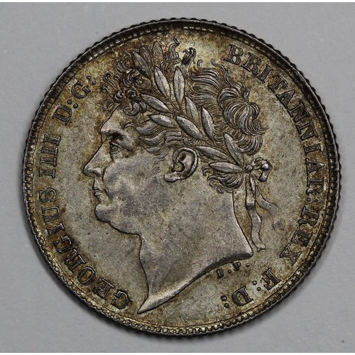 100 - 1825 Sixpence, George IV. Rich gold tone to the reverse and through the legends on obverse. A few li... 