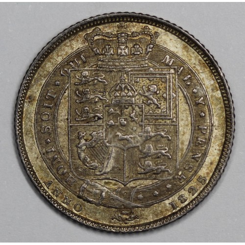 100 - 1825 Sixpence, George IV. Rich gold tone to the reverse and through the legends on obverse. A few li... 