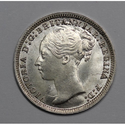 75 - 1874 Threepence, Victoria. A few trivial surface marks otherwise uncirculated or very near with full... 