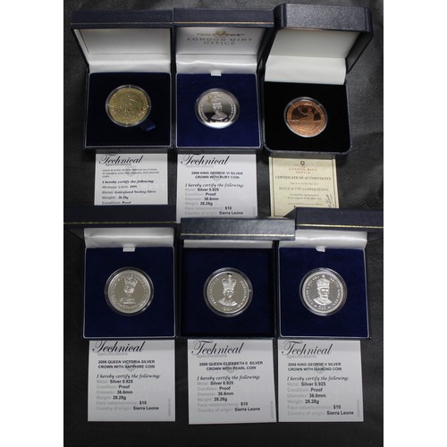 289 - World Cased coins with London Mint office COA's (6). Sierra Leone Silver Proof $10 (4) all 2008, ins... 