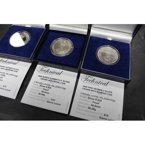 289 - World Cased coins with London Mint office COA's (6). Sierra Leone Silver Proof $10 (4) all 2008, ins... 