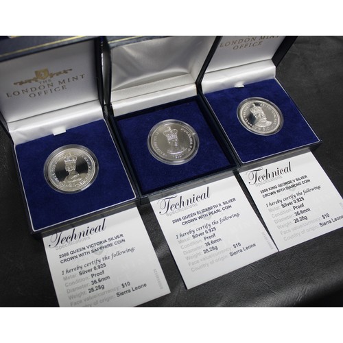 289 - World Cased coins with London Mint office COA's (6). Sierra Leone Silver Proof $10 (4) all 2008, ins... 