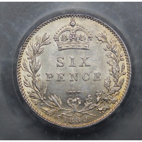 107 - 1889 Sixpence, Victoria. Graded CGS78. Davies 1165 (Dies 1+D). Lustrous with peripheral obverse toni... 