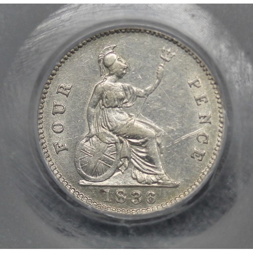 90 - 1836 Groat, William IV. Graded CGS VF details. Some scratches on the bust and reverse fields resulti... 