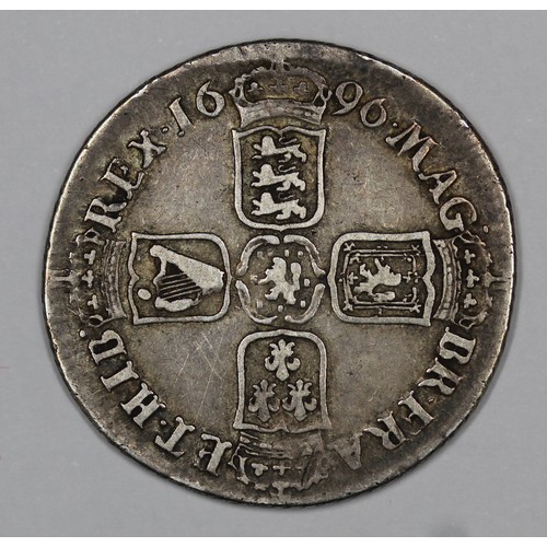 115 - 1696 Shilling, William III, y below bust. York mint. Fine/gFine.