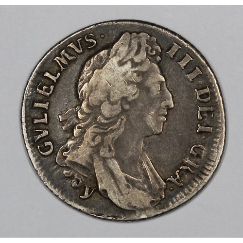 115 - 1696 Shilling, William III, y below bust. York mint. Fine/gFine.